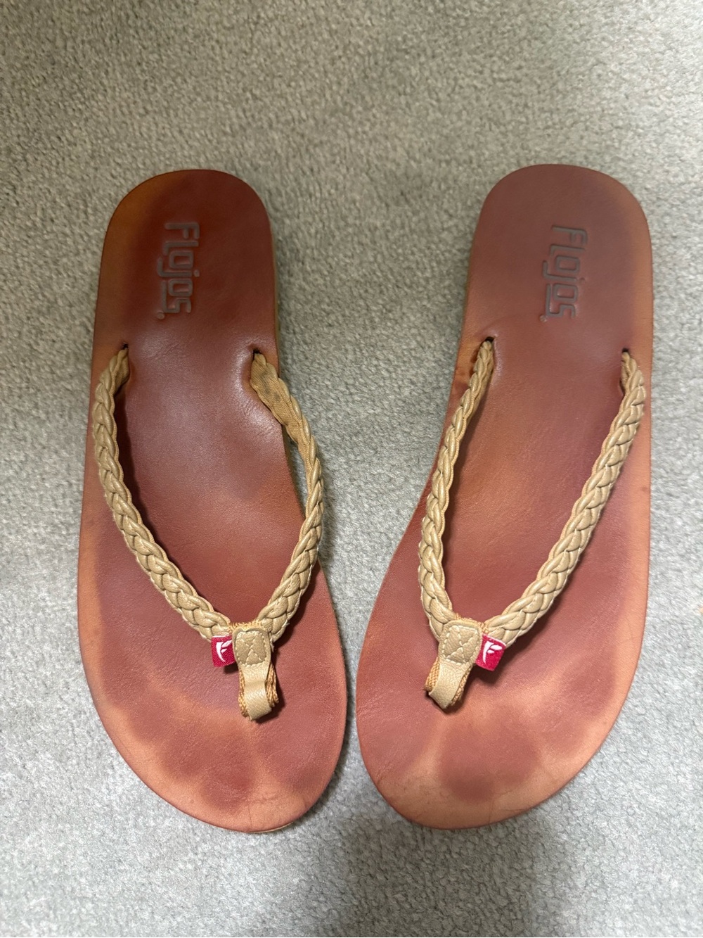 Flojos Women's Brown Leather Sandal with Braided Tan Straps